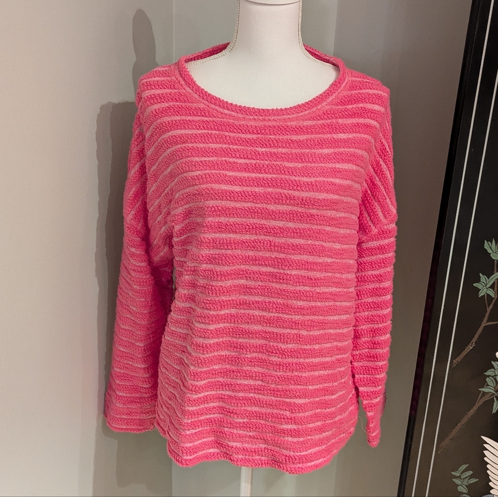 Escape By Habitat Wmns Small Loose Striped Terry Knit Sweatshirt Watermelon 152